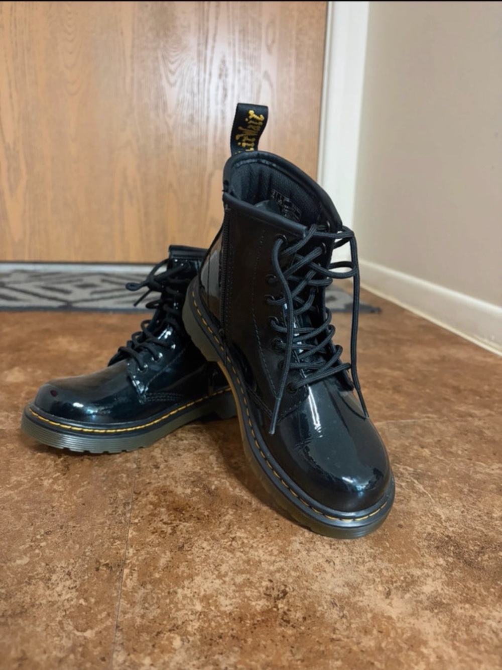 Dr. Martens Black Patent Lace-Up Ankle Boots